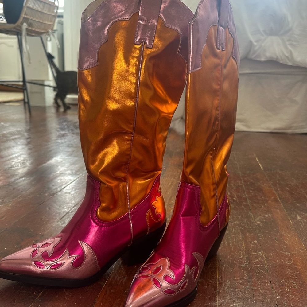 Stylish Pink and Orange Women's Cowboy Boots